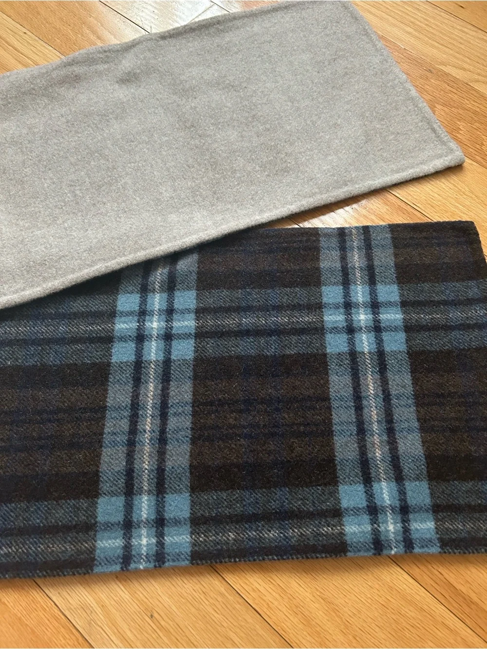 Men's Reversible Plaid & Solid Scarf - Gray and Blue